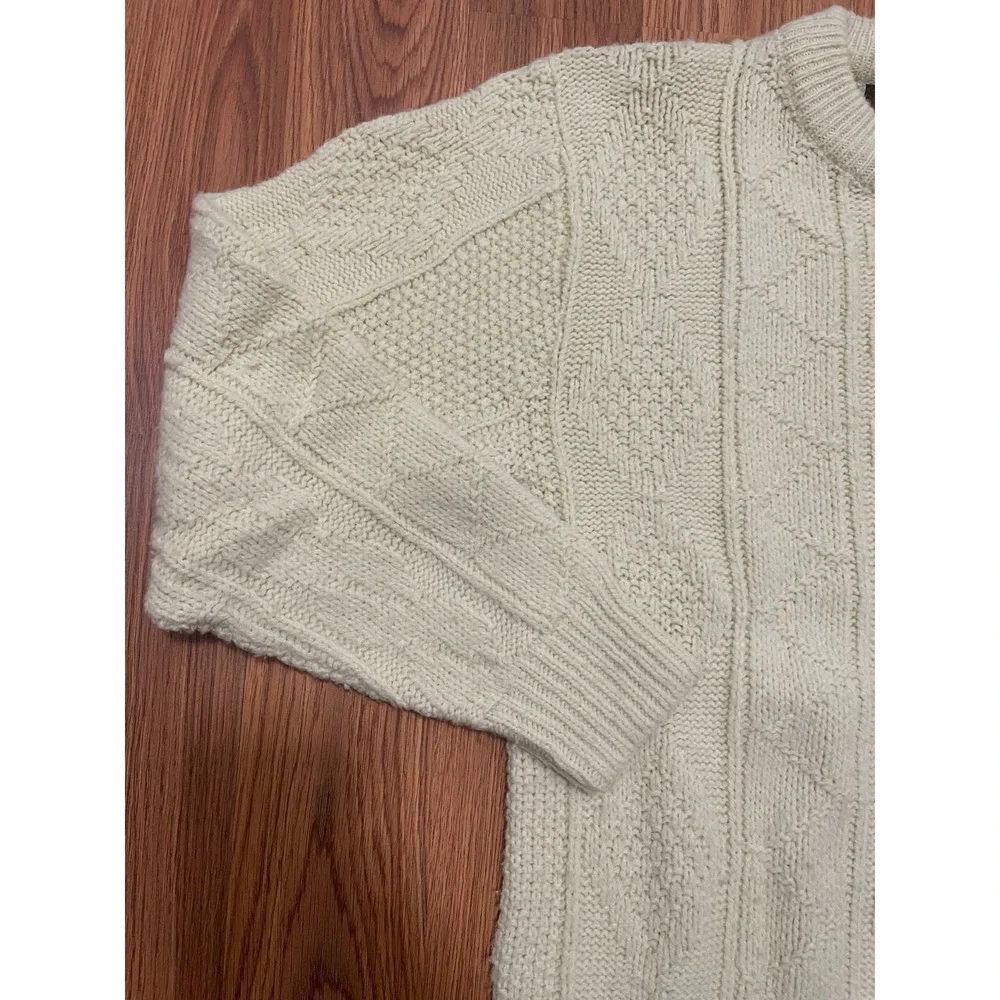 Lahmar Sweater Mens Small Fisherman Knit Cream Aran Cable Wool Blend